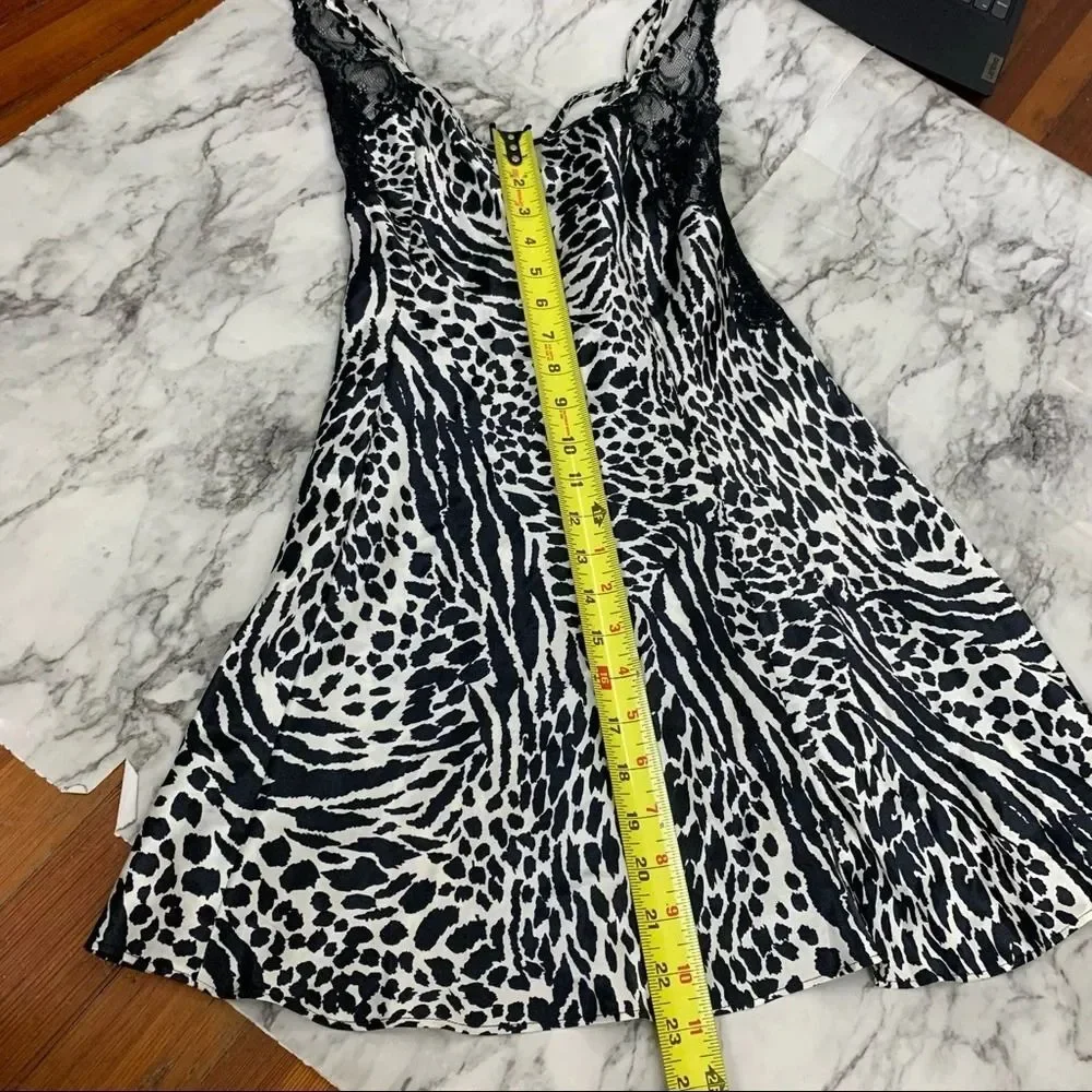 Vintage Victoria’s Secret zebra animal black lace slip dress lingerie Small